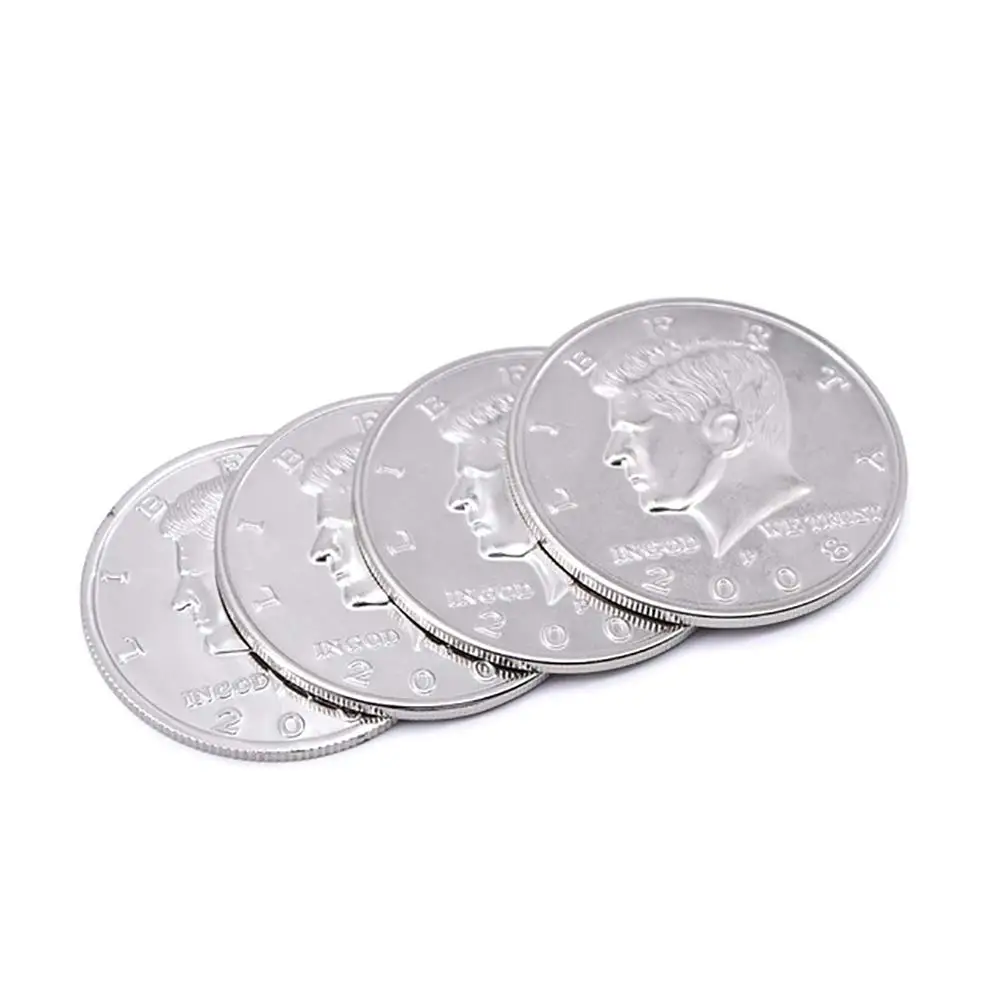 1 Set Four Coin To One Big Half Dollar Coin Magic Tricks Magician Trick Magic Gimmick(5.6cm Diameter)