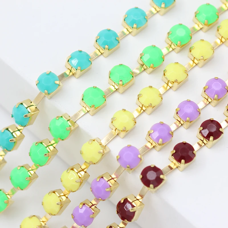1Yard ss28 ss38 Candy Acrylic Crystal Rhinestone Trim cup claw brass chain Sew Glue On Trimming DIY Sewing Accessories Crafts