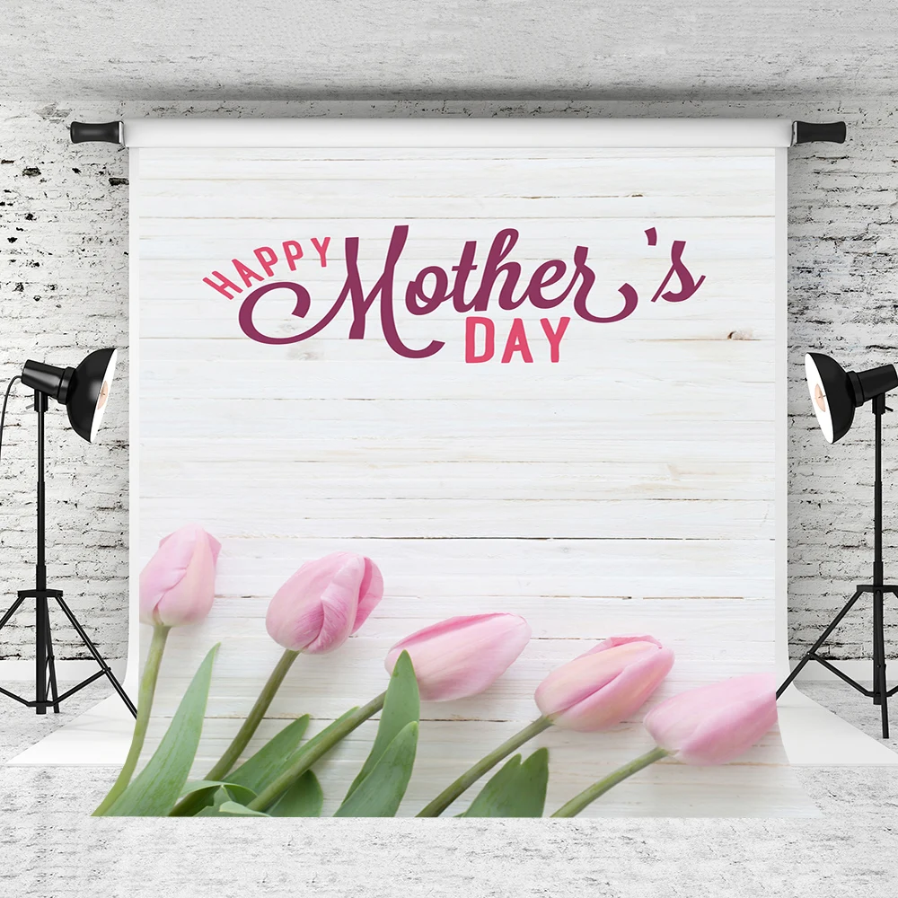 

VinylBDS Happy Mothers Day Photography Backdrop Write Wood Wall Photo Background Flowers Photography Props Kids