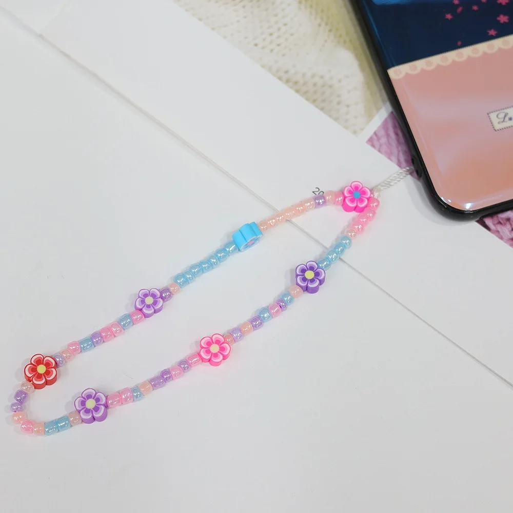 BLUE STAR 2021 New Bohemia colorful acrylic rainbow love smiling face flowers love letter mobile phone with mobile phone chain b