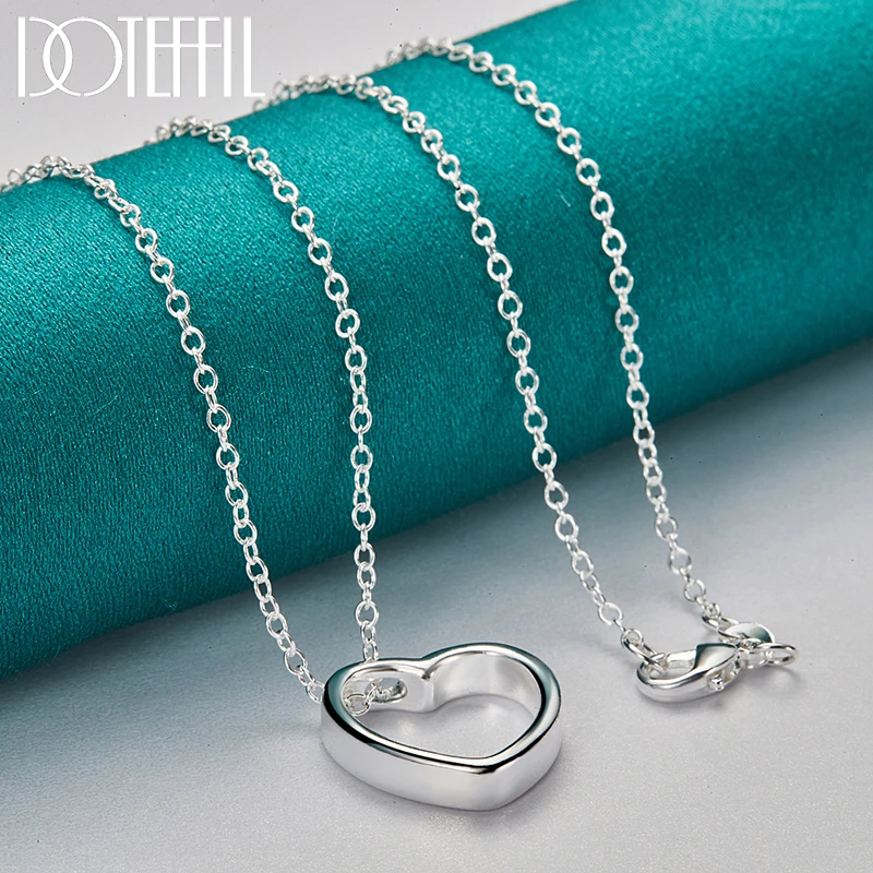 DOTEFFIL 925 Sterling Silver Heart Pendant Necklace 16/18/20/22/24/26/28/30 Inch Chain For Woman Man Wedding Engagement Jewelry