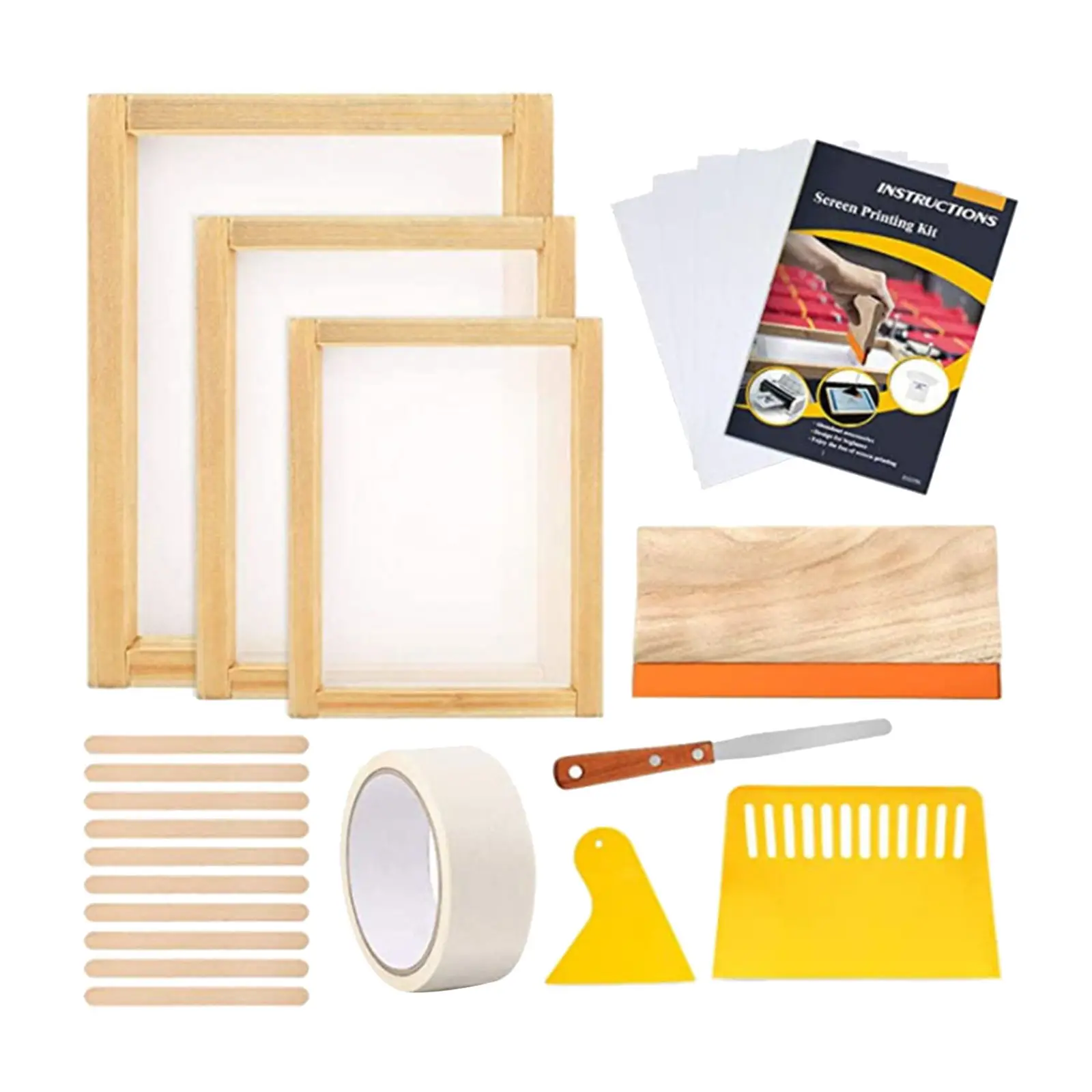 Screen Printing Starter kit Wood Silk Screen Printing Frame with Squeegees Tool for DIY T-shirts Clothes Bags