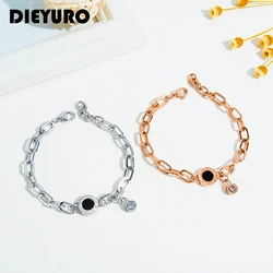 DIEYURO 316L Stainless Steel 2021 Retro 3 Colors Bracelet Fashion Black Round Roman Numerals Chain Aesthetic Jewelry Unique Gift