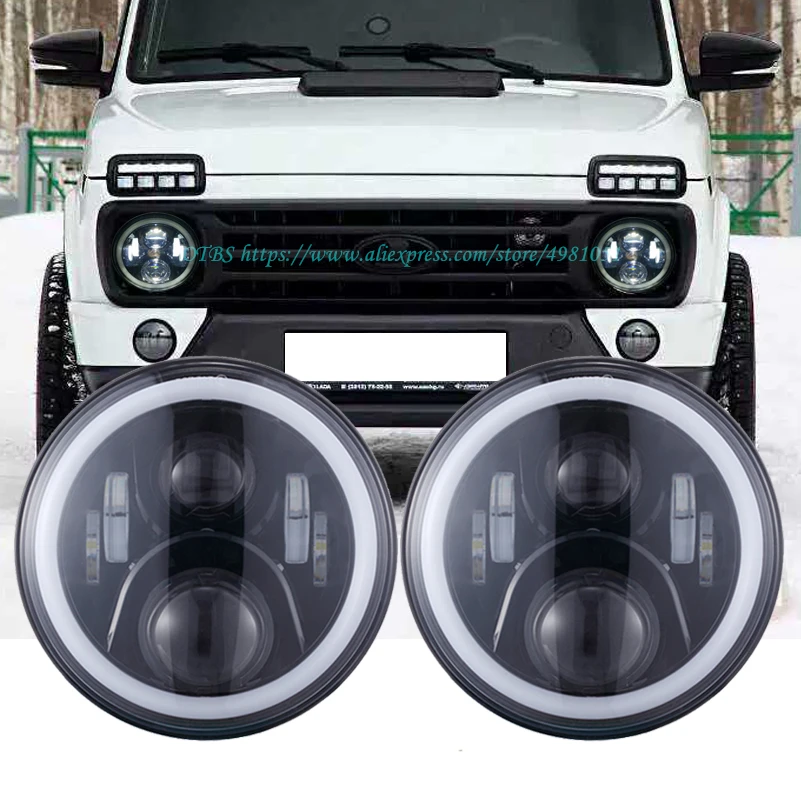 7 Inch LED Headlamps with Halo Ring Amber Turn Signal For lada niva 4x4 suzuki samurai 7\