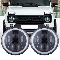 7 Inch LED Headlamps with Halo Ring Amber Turn Signal For lada niva 4x4 suzuki samurai 7
