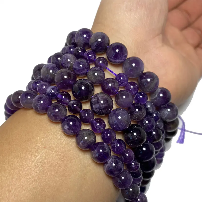 Wholesale A 100% Natural Purple Amethysts Crystal Stone Beads For Jewelry Making DIY Bracelet Necklace 4/6/8/10/12mm Strand 15\'\'