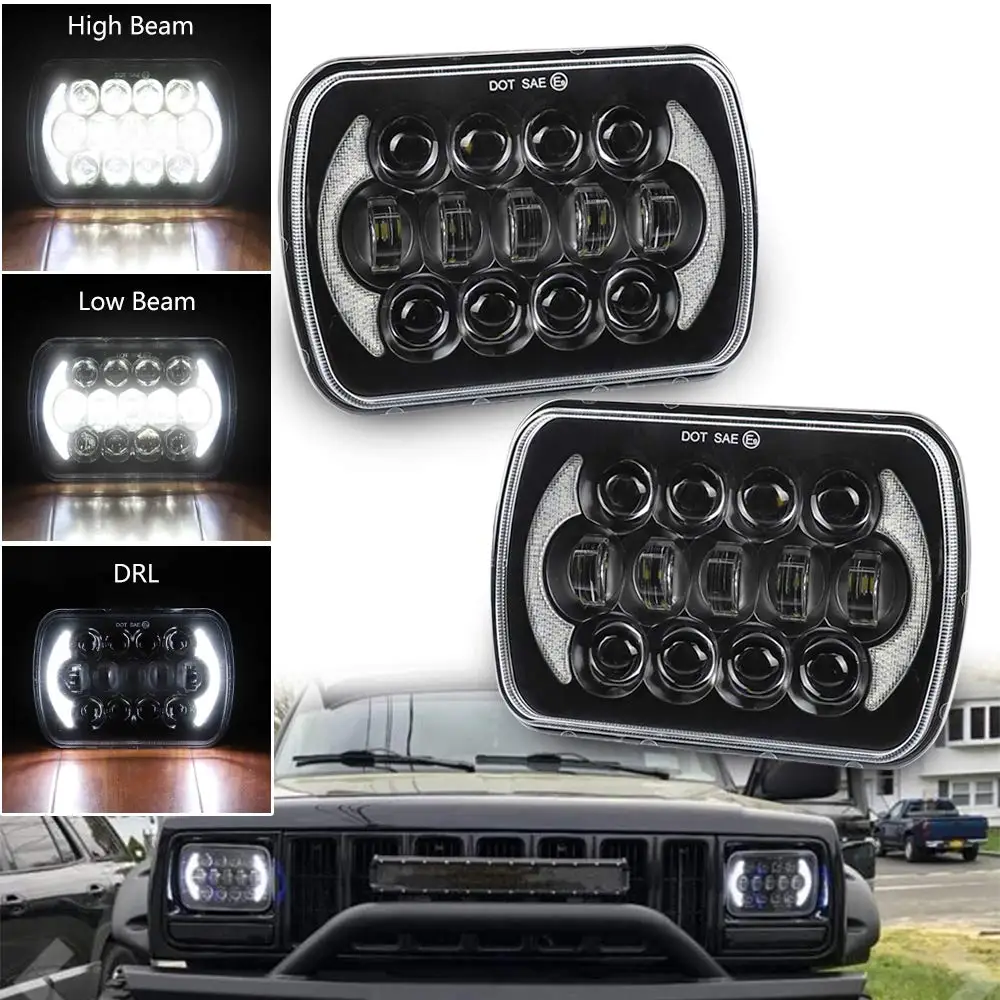 Truck 210W 5X7 Inch 7X6 Inch Projector High Low Beam Led Headlights With Angel Eyes DRL For Chevrolet Jeep Cherokee XJ H6054 H5