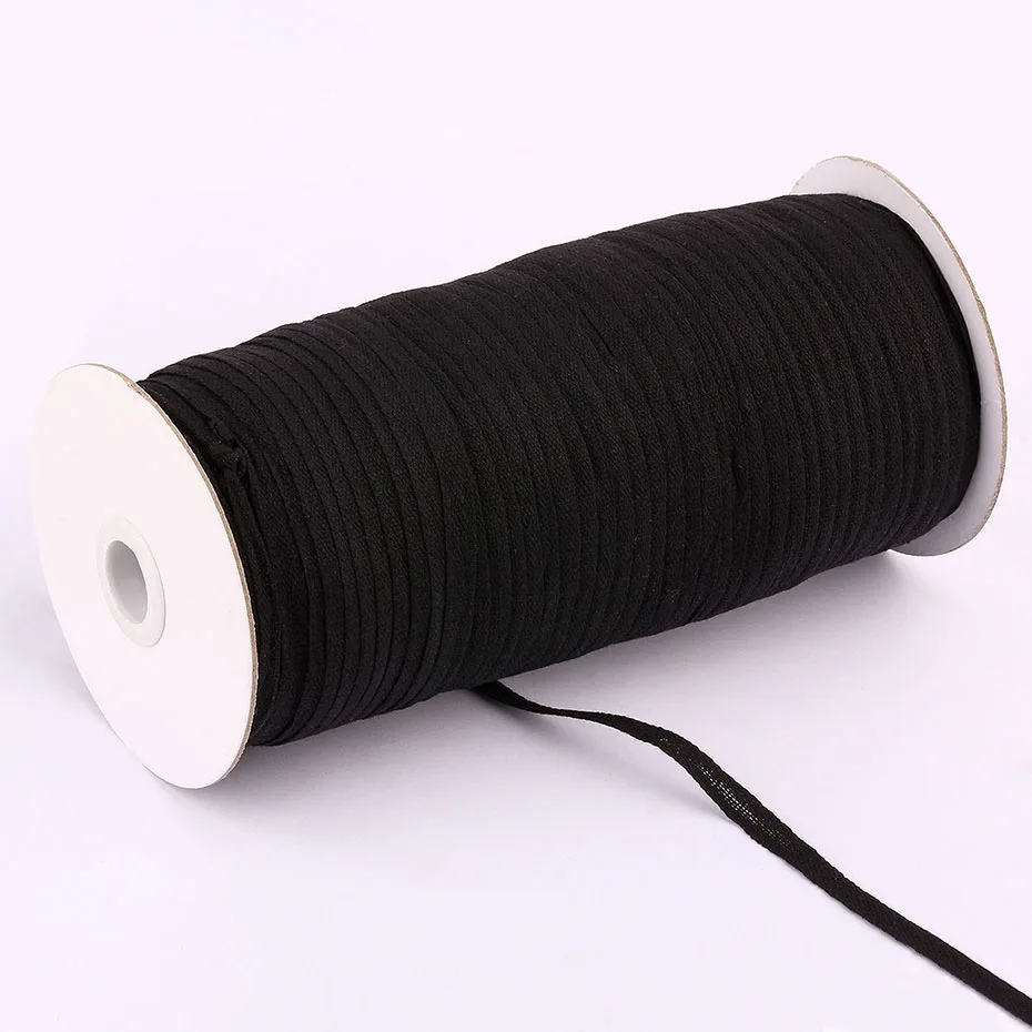 5mm/7mm Width Cotton Ribbon Tape 220/280/300 Meters Webbing Strap Garment Sewing Accessories White/Beige/Black For Bag Clothing