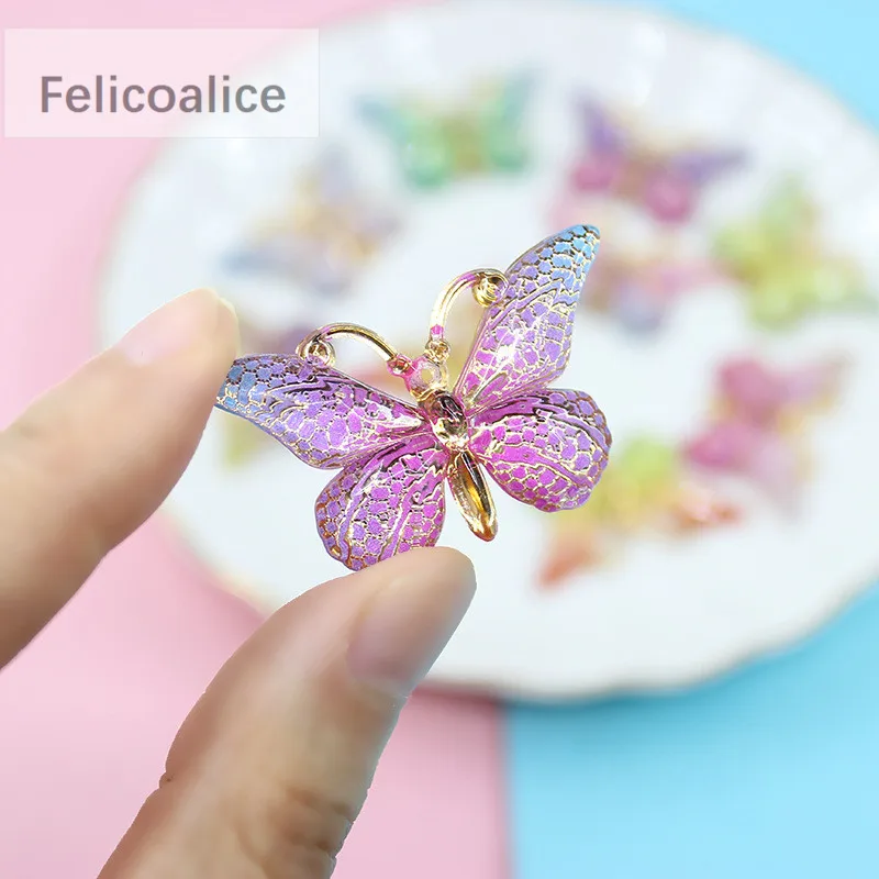 New 10pcs Resin 23*38mm Bling Colorful Butterflies Flatback Rhinestone 1 Hole Ornaments DIY Wedding Appliques Craft