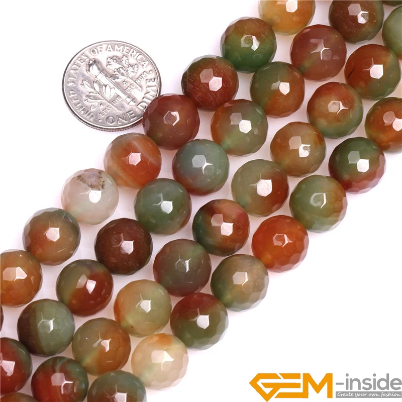 10 12 14mm Green & Red Faceted Agates Accessories Round Beads For Jewelry Making Strand 15 inch DIY Jewelry Bead For Women Gift