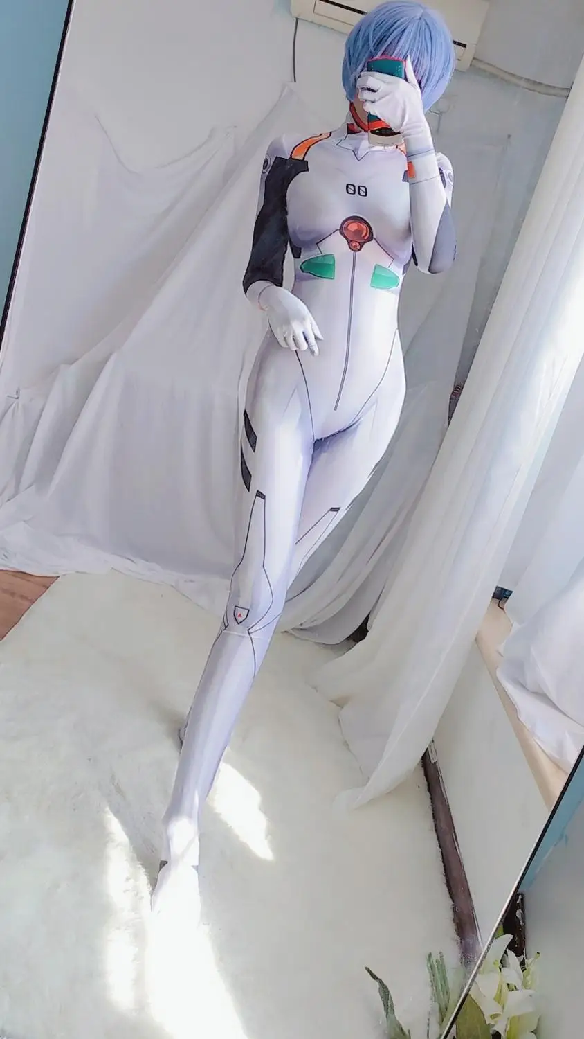 Rei Ayanami Cosplay Costume White Bodysuit Jumpsuit Halloween Party Cosplay Zentai Catsuit