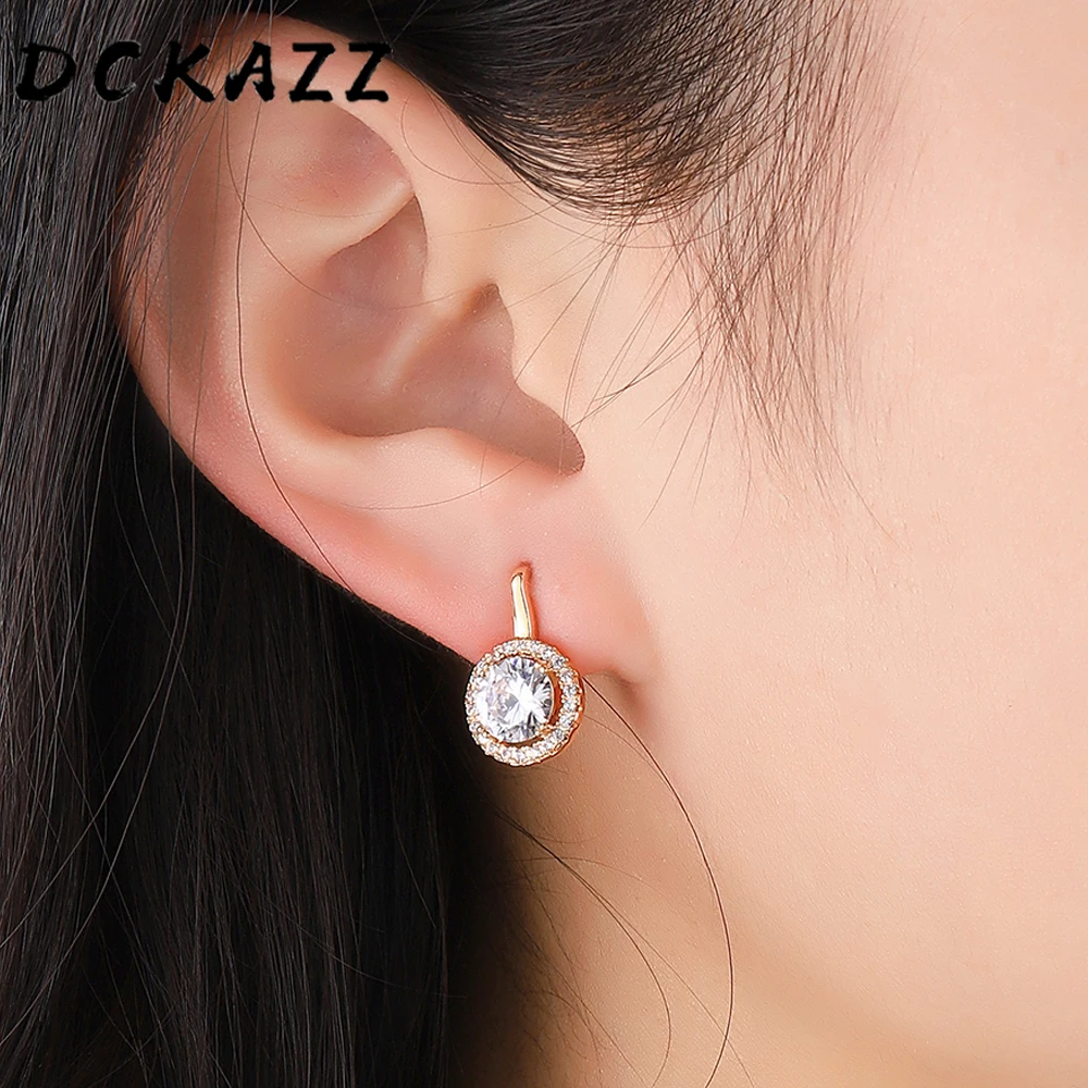 Round Carved Cubic Zirconia Dangle Earring Wedding Aesthetic Texture Jewelry 585 Rose Gold Color Hollow Earring for Women Gift