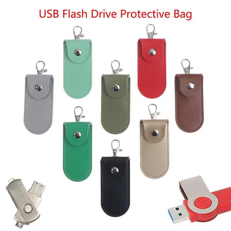 1pc Pouch Bag Case Protective Leather With Keychain For Usb Flash Drive Memory Stick