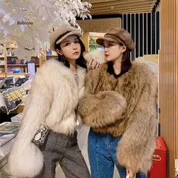 Women's Fur Coat New Style Short Imitated Fox and Raccoon Fur Trumpet Sleeve Fashion Western Style Thick Fur Coat