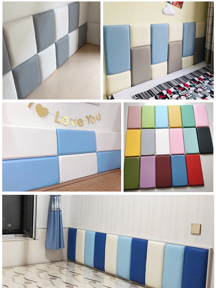 Self adhesive Artificial Leather Headboard Tatami Wall Enclosure Soft Bag Bedside Crash Back Cushion Background Wall Decoration