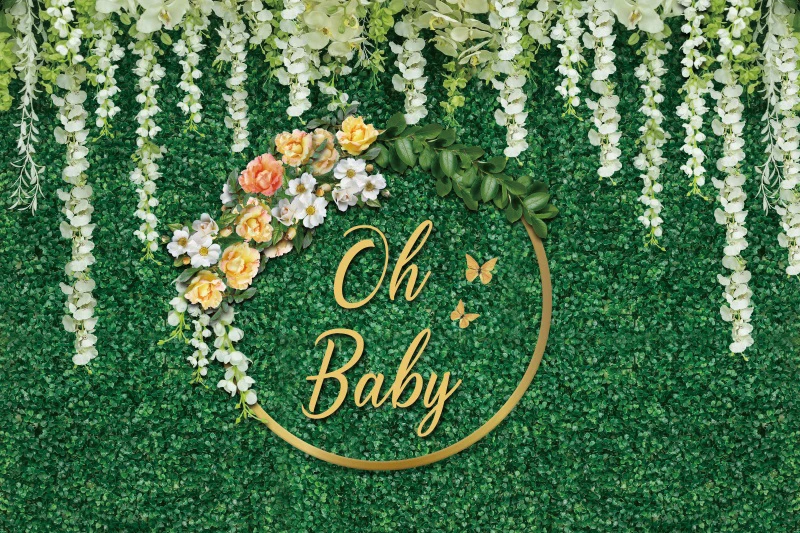 خلفية للاستحمام للأطفال من Oh خلفية للتصوير الفوتوغرافي لحديثي الولادة بزهور خضراء وعشب لعيد ميلاد الطفل خلفية للتصوير الفوتوغرافي خلفية للتصوير الفوتوغرافي