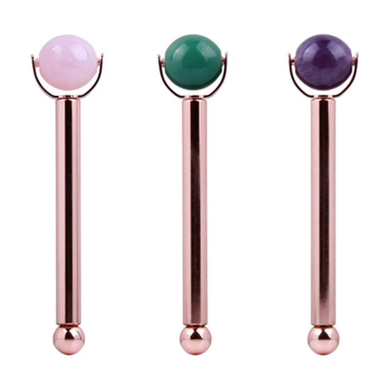 Natural Amethyst Jade Roller Rose Quartz Crystal Jade Ball Facial Massager Facial Massage Tool Green Stone Quartz Face Roller