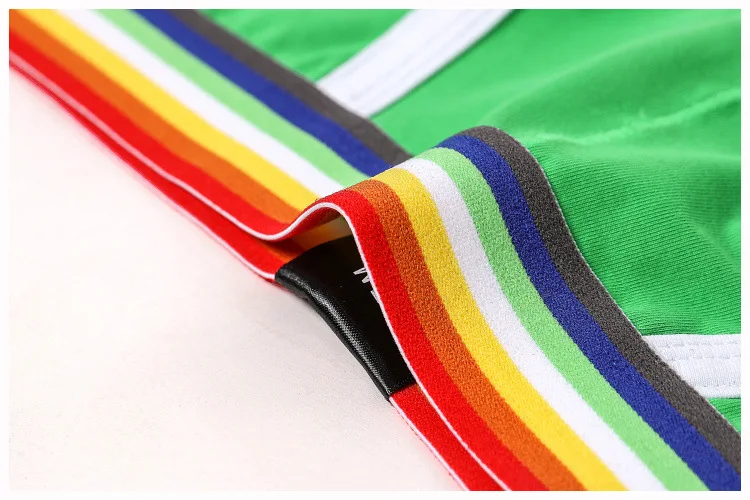 Male Cotton Underwear Men\'s Classic Week Briefs Rainbow Waistband Underpants Gay Green/White/Black/Navy/Red/Blue/Yellow M - 3XL