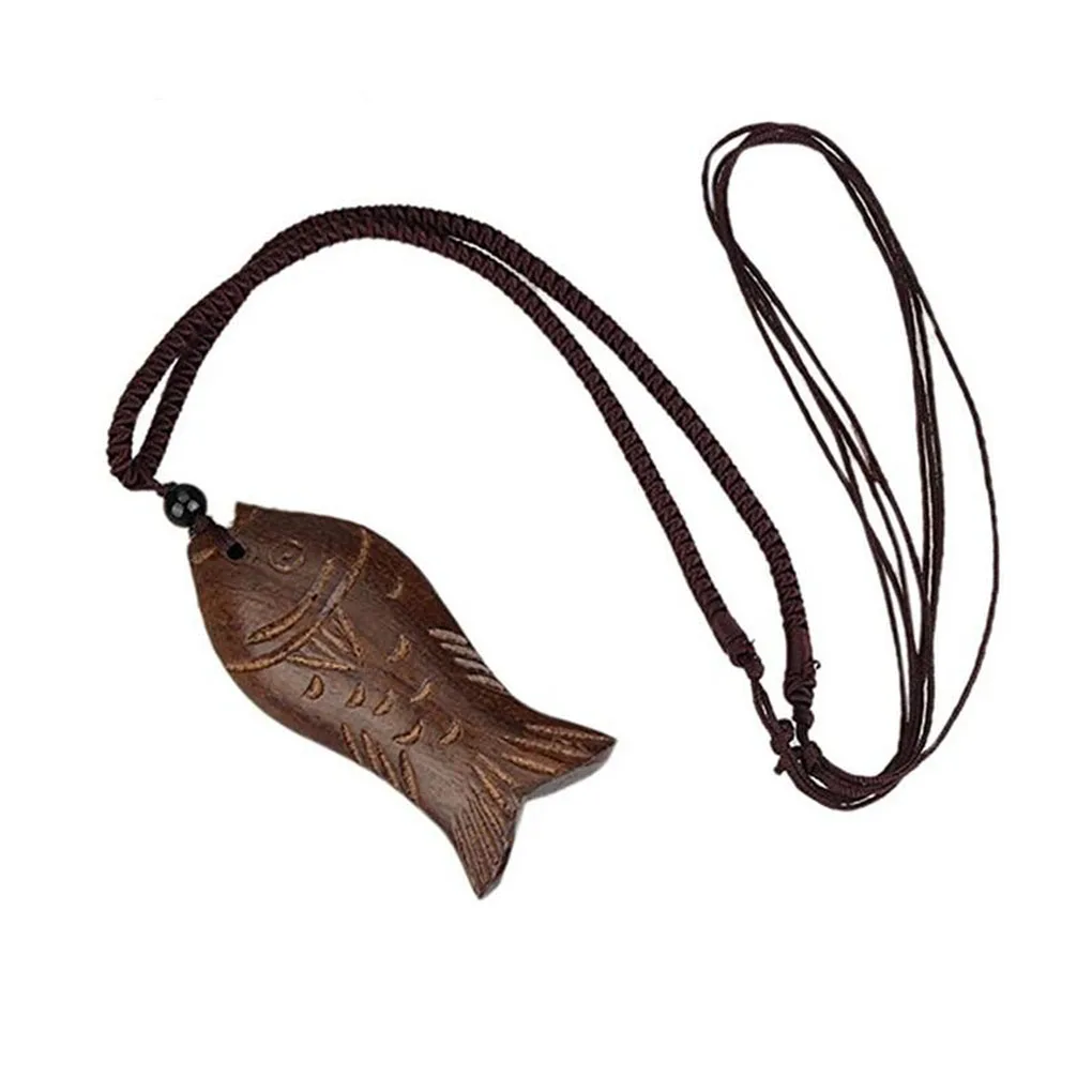 Handmade Wood Fish Necklace Rustic Vintage Style Fish Pendant Sweater Necklace Neck Jewelry