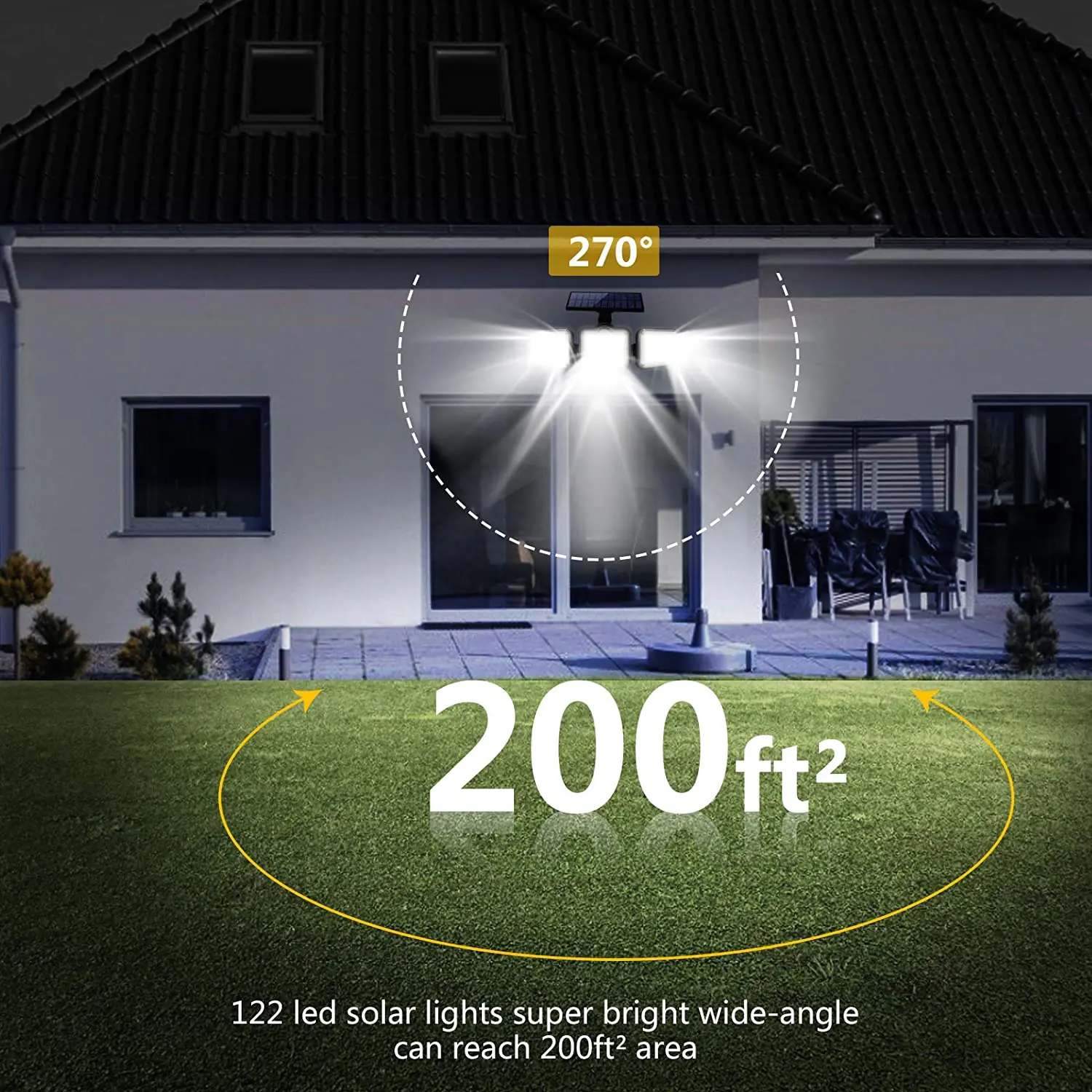 Solar Lights Outdoor Waterproof 138 LED 270° Wide Angle Wireless Solar Motion Sensor Lights with 3 Modes Remote Control
