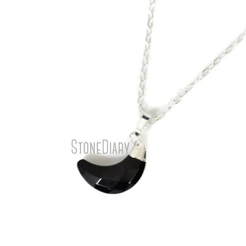 NM14628 10Pcs Natural Stone Onyx Faceted Moon Shape Chains Necklaces For Women 16inch-20inch