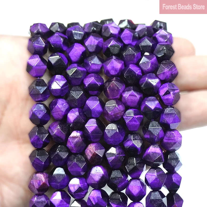 Natural Stone Beads Purple Diamond Faceted Tiger Eye Stone Charms for Jewelry Making DIY Bracelet Necklace 15\
