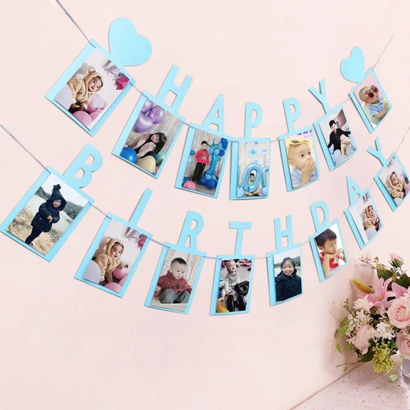 Happy Birthday Photo Frame Banner Adult Kids Party Decorations Princess Boy Girl 1 2 3 5 10 11 13 15 25 30 35 40 50 60 Year Old