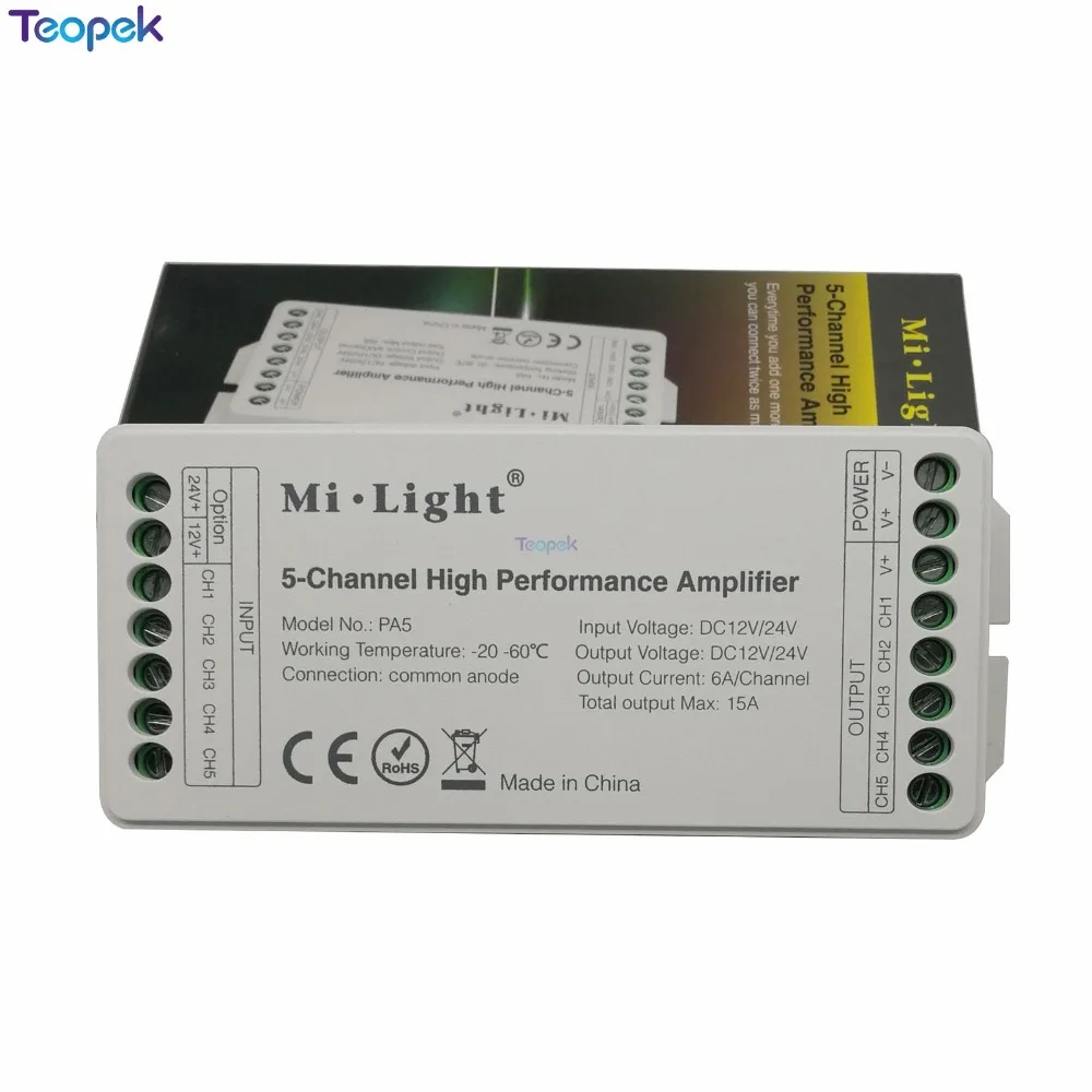 

MiBoxer PA5 5-Channel High Performance LED Amplifier DC12-24V 15A For RGB RGBW RGBWW RGB+CCT Led Strip Light