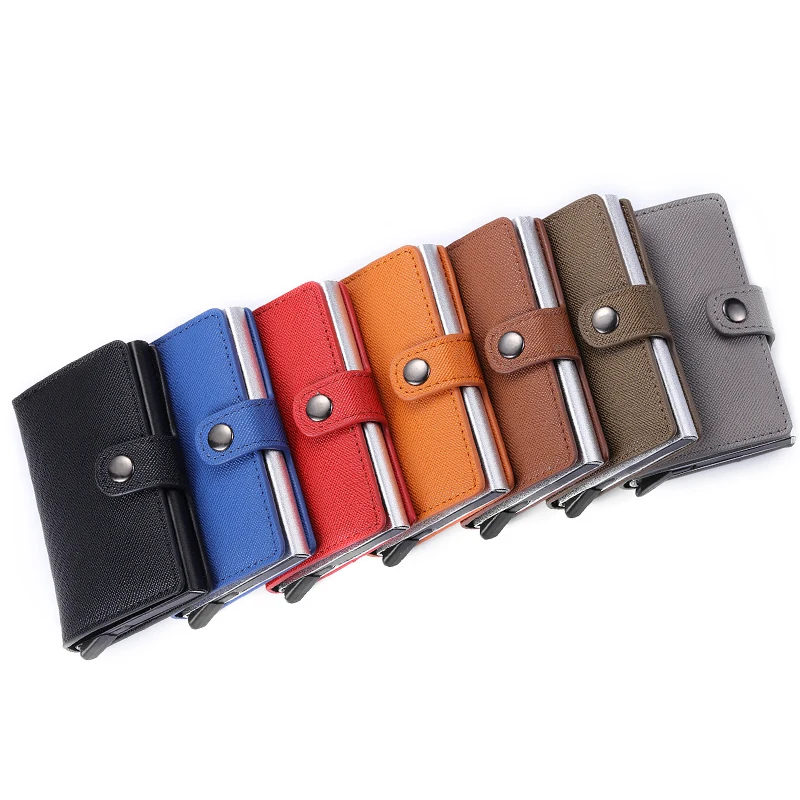 New Men Credit card holder carbon Leather Wallet Aluminum Automatic Mini Wallet With Back Pocket ID Card RFID Blocking purse