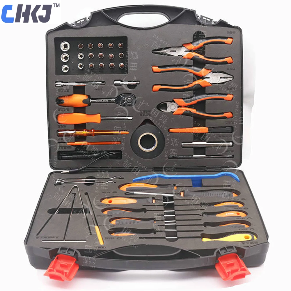 

CHKJ 51PCS Hand Tool Set General Household Repair Hand Tool Kit with Plastic Toolbox Storage Case Socket Screwdriver Knife