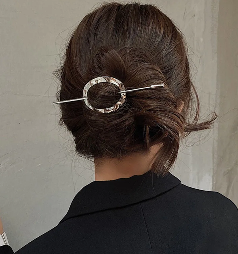 Vintage Elegant Plate Hair Stick Geometric Metal Hairpin Scrunchies Woman Minimalist Style Hair Accessories Hairdressing Tool