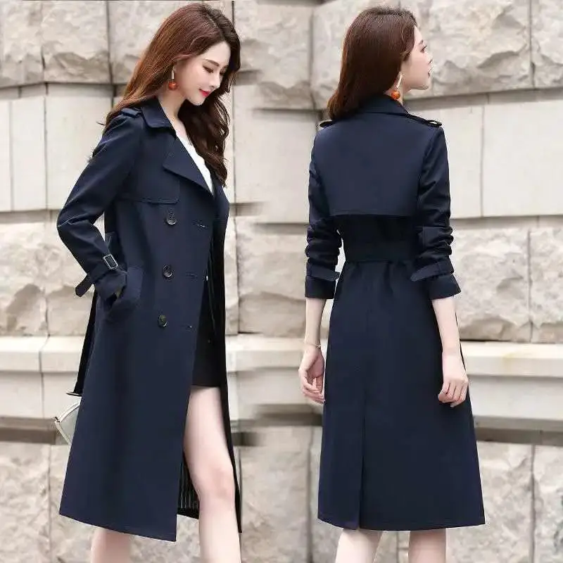 2021 Trench da donna elegante cappotto con cintura autunno inverno doppio petto mantello solido giacca a vento stile coreano donna medio lungo