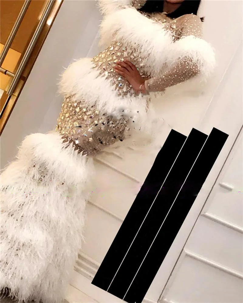 

2021 Beading Feather Prom Dresses Long Sleeves Illusion Dubai Arabic Plus Size Mermaid Evening Dress Sheer Neck robe de soiree