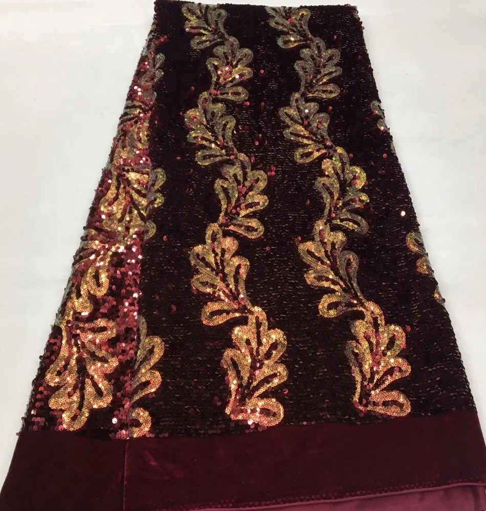 

African Lace fabric High Quality Velvet Lace Deep purple with Sequin embroidery Nigerian Velvet Lace Fabrics For Wedding TS9598