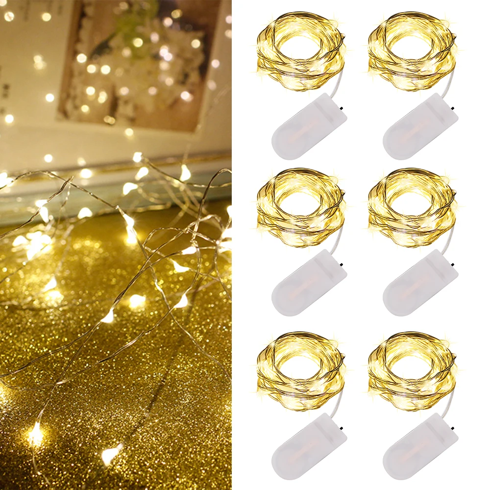 กันน้ํา Fairy Light MINI CR2032 แบตเตอรี่ขับเคลื่อนทองแดงลวด String โคมไฟ Garland Christmas PARTY ตกแต่งแสง