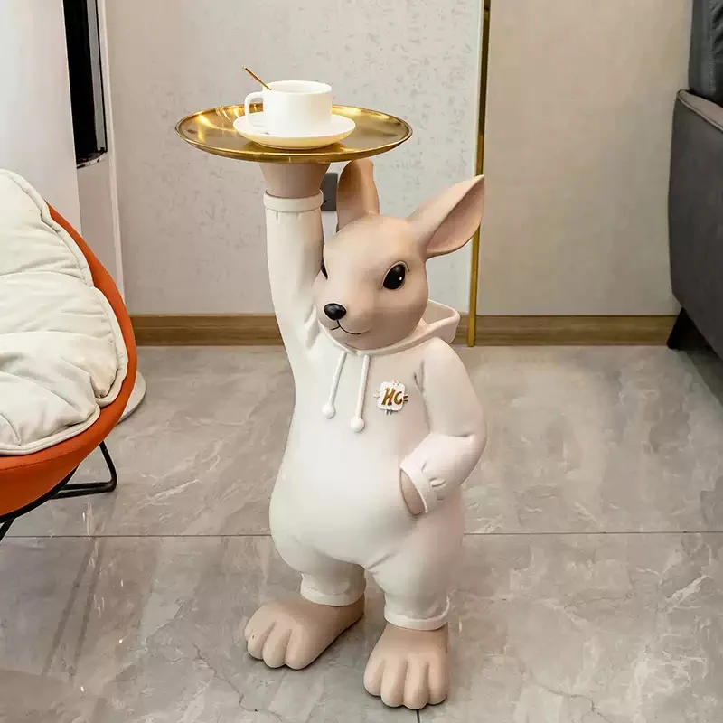 Resin Animal Statues for Home Decor, Rabbit Tray, Floor Ornaments, Sculptures and Figurines, Living Room and Bedroom Accessories