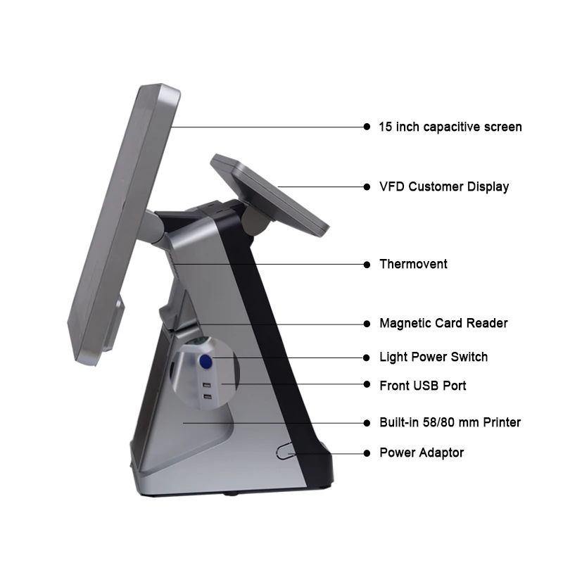 True flat touch screen pos all in one Windows 7 pos system pos all in one with printer VFD