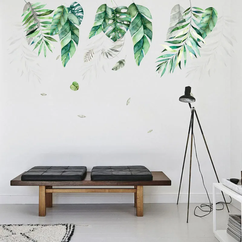 Tropical Vegetation Large Leaves Wall Sticker Living Room Sofa Background Self adhesive Mural Home Decoration Removable Decals