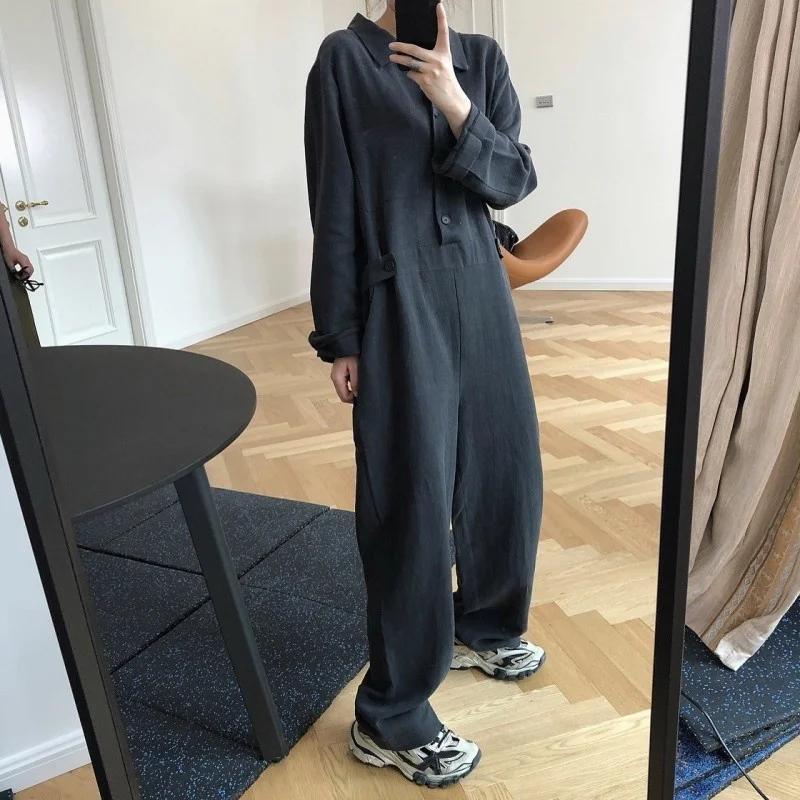 

New Autumn Vintage Women Loose Linen Jumpsuit Boyfriend Style One Piece Long Baggy Cargo Pants Harajuku Casual Hip Hop Jumpsuits