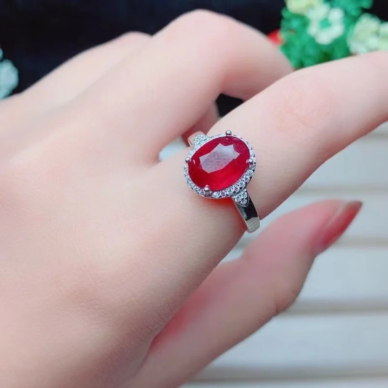 

New Natural Ruby Ring Women's 925 Silver Simple and Atmospheric Style Jewelry for Young People's Daily Needs