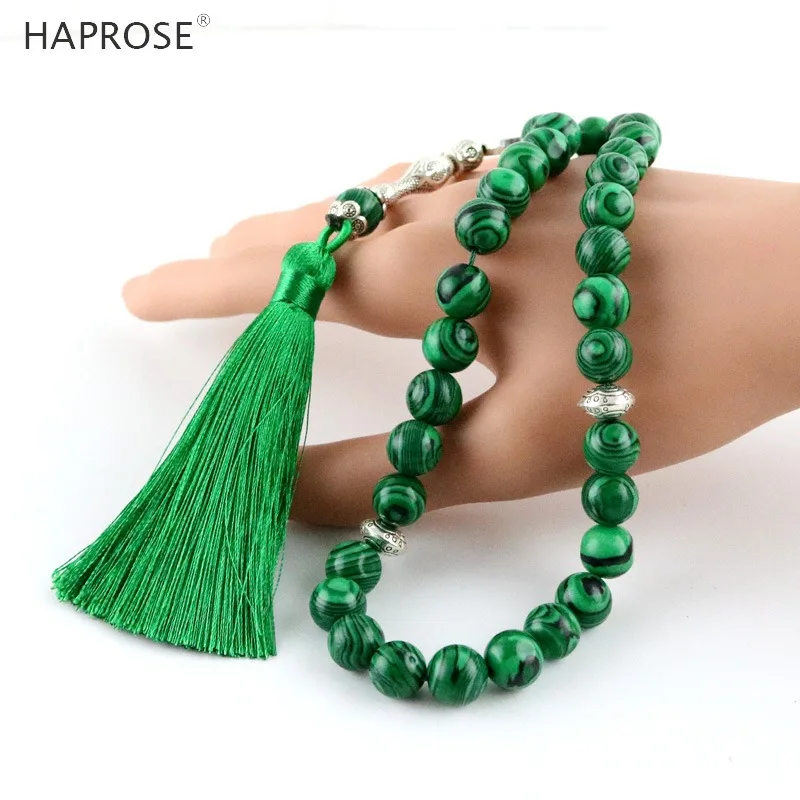 Malachite bracelet Muslim green tassel tasbih worship jewelry man woman necklace tasbeeh 33/99 beads advanced Ramadan gift