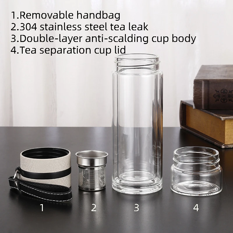 500ML Glass Water Bottles For Drink Tea With Infuser Double Wall Bottle For Water Brief Portable Outdoor ST195