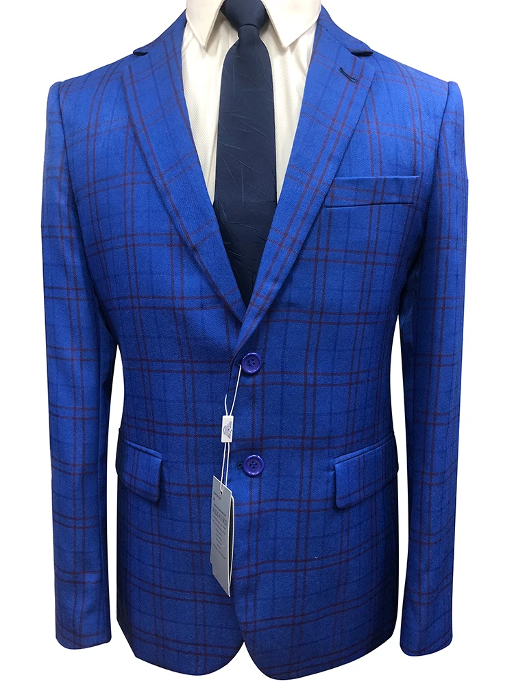 

Slim Man Groom Wedding Suit Plaid 2 Piece Tuxedo Male Dress Set Royalblue Jacket+Pants Luxury Classic Checked Party Prom Blazer