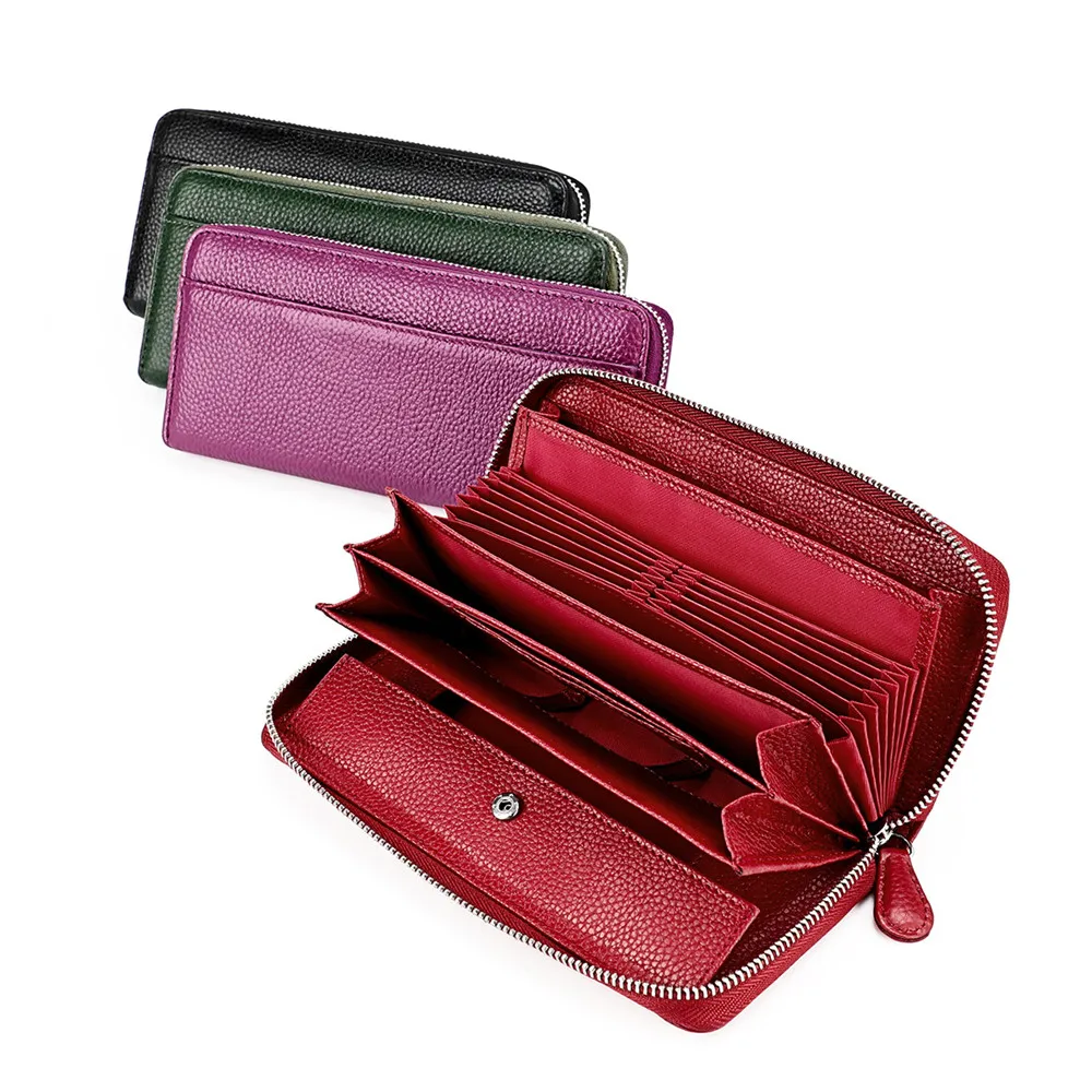 RETROGOO Fashion Leather Women Wallet 2024 New Zipper Purse Female Solid Color Coin Purses Long Lady Wallet With 18 Card Holder