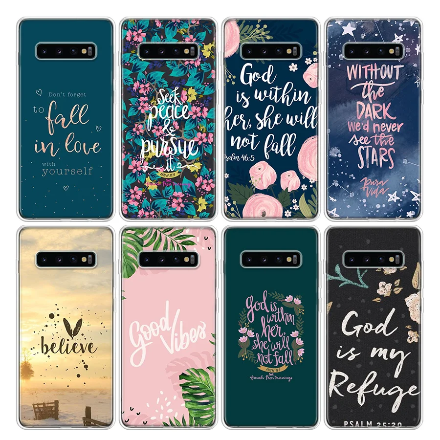 Biblia werset Chrystus chrześcijański etui na telefon z kwiatami do Samsung Galaxy S24 S23 S22 S21 Ultra S20 FE S10 Plus S10E S9 S8 Soft TPU z powrotem