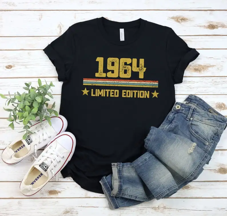 

1964 retro T-shirt 57th birthday shirt 57th anniversary personalized birthday gift summer round neck 100% cotton T-shirt