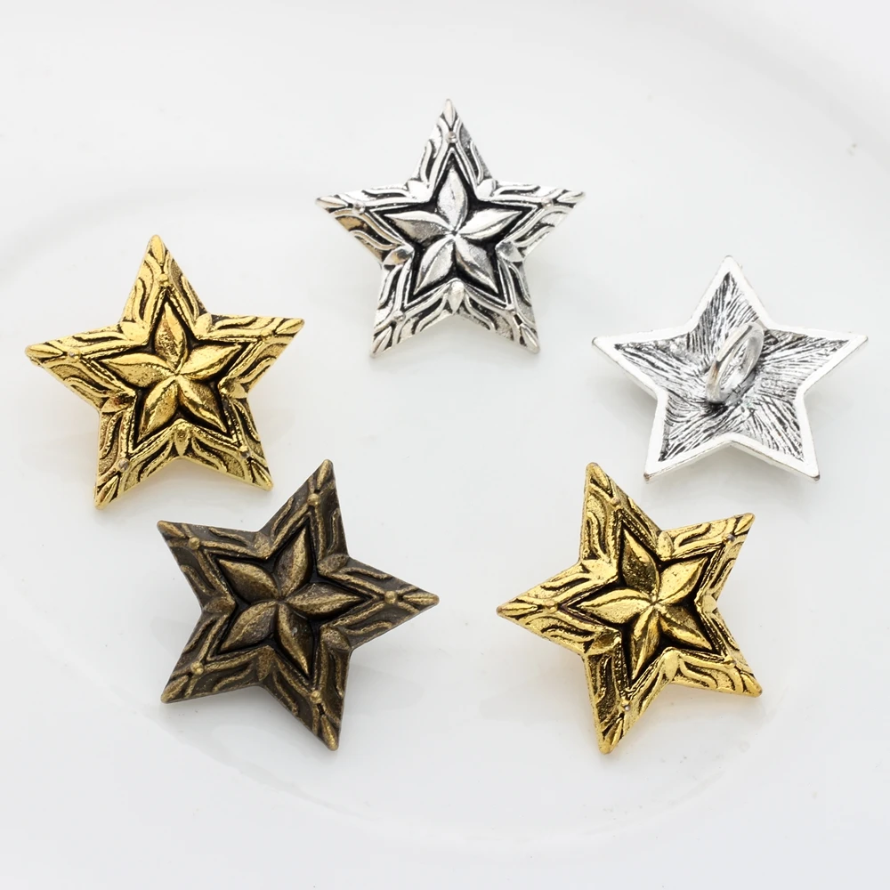 3pcs/lot 28MM Retro Alloy Vintage Bronze 3D Stars CONCHO Pentagram Decorative Buttons Charms For DIY Accessories