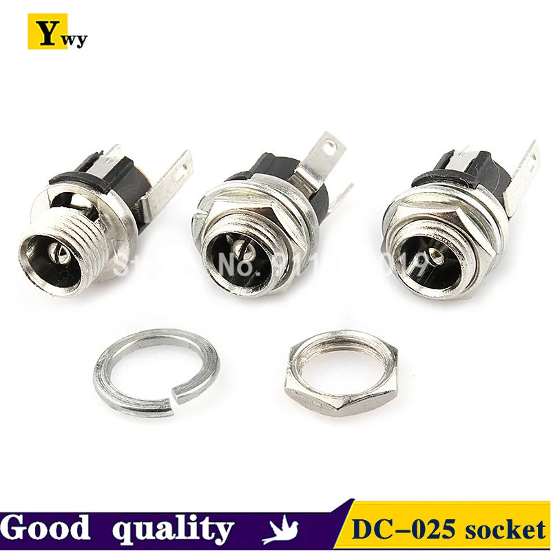 5PCS/LOT DC025M 5.5*2.1/2.5mm DC Socket With Nut 5.5x2.1/5.5x2.5 mm DC Power Jack Socket Female Panel Mount Connector