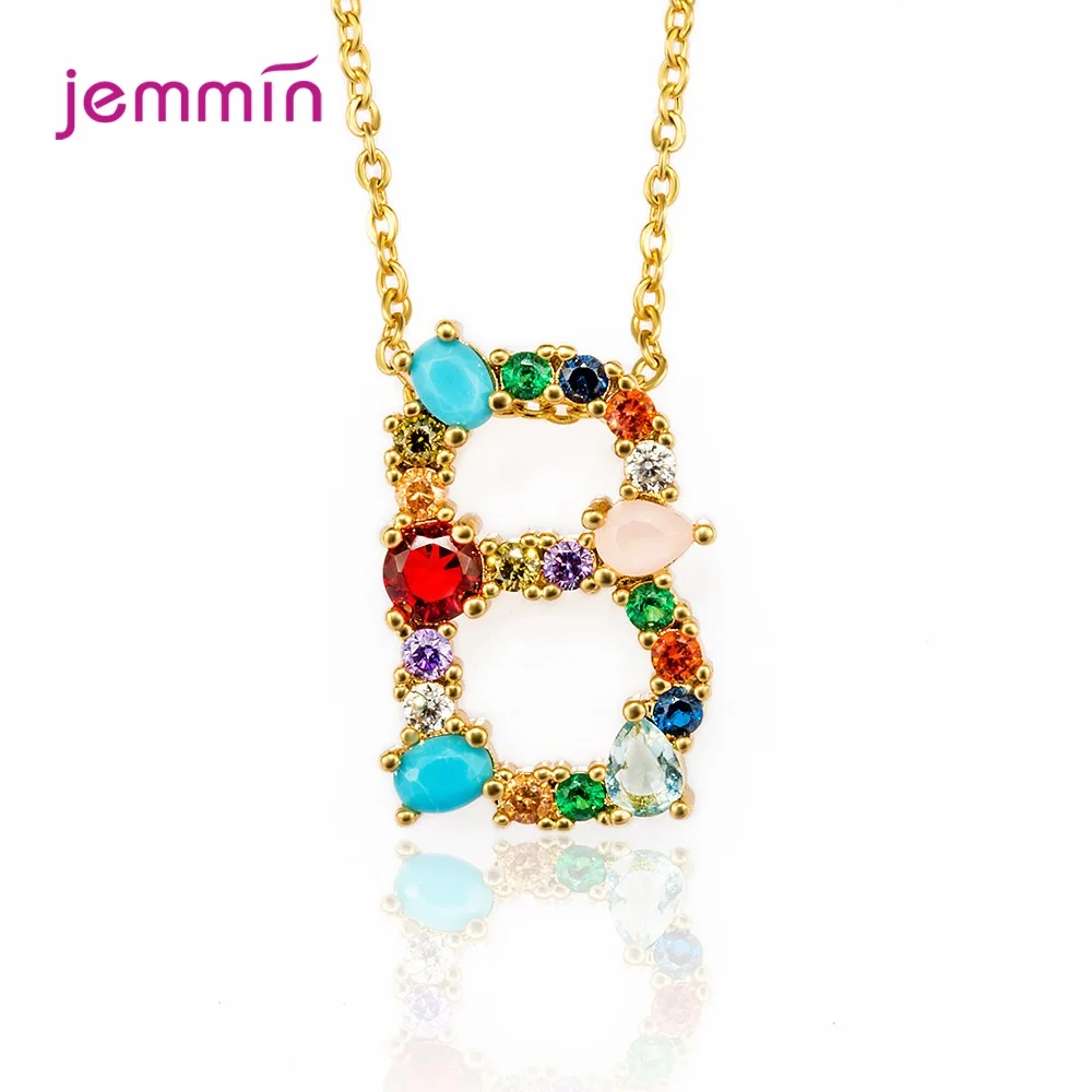 Luxury zircon Alphabet Pendants Gold Color A-Z Letter Opal Stone Pendant Necklace Shinning 26 Initial Collares Jewelry