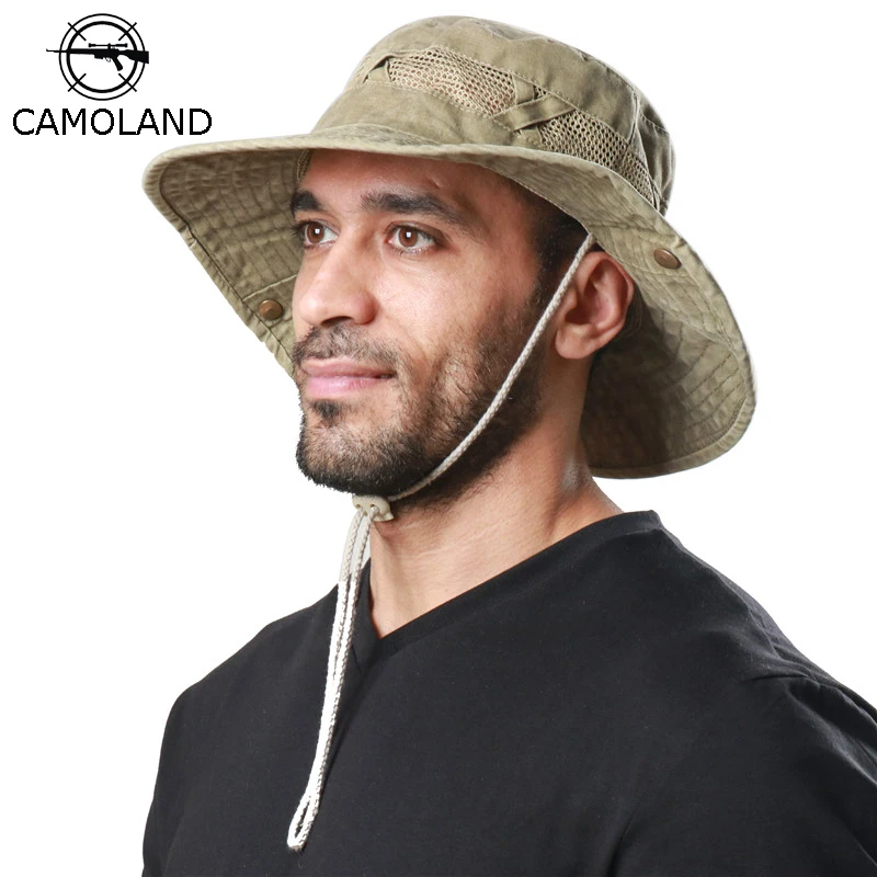 CAMOLAND Cotton Bucket Hat For Women Men Breathable Mesh Sun Hats Outdoor UV Protection Fishing Hat Male Casual Hiking Caps